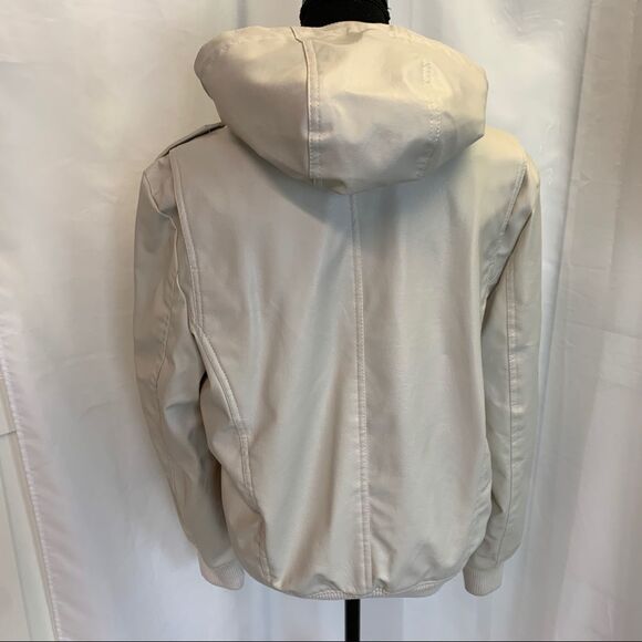 MOTO Cream faux leather hooded jacket size small - Picture 3 of 13